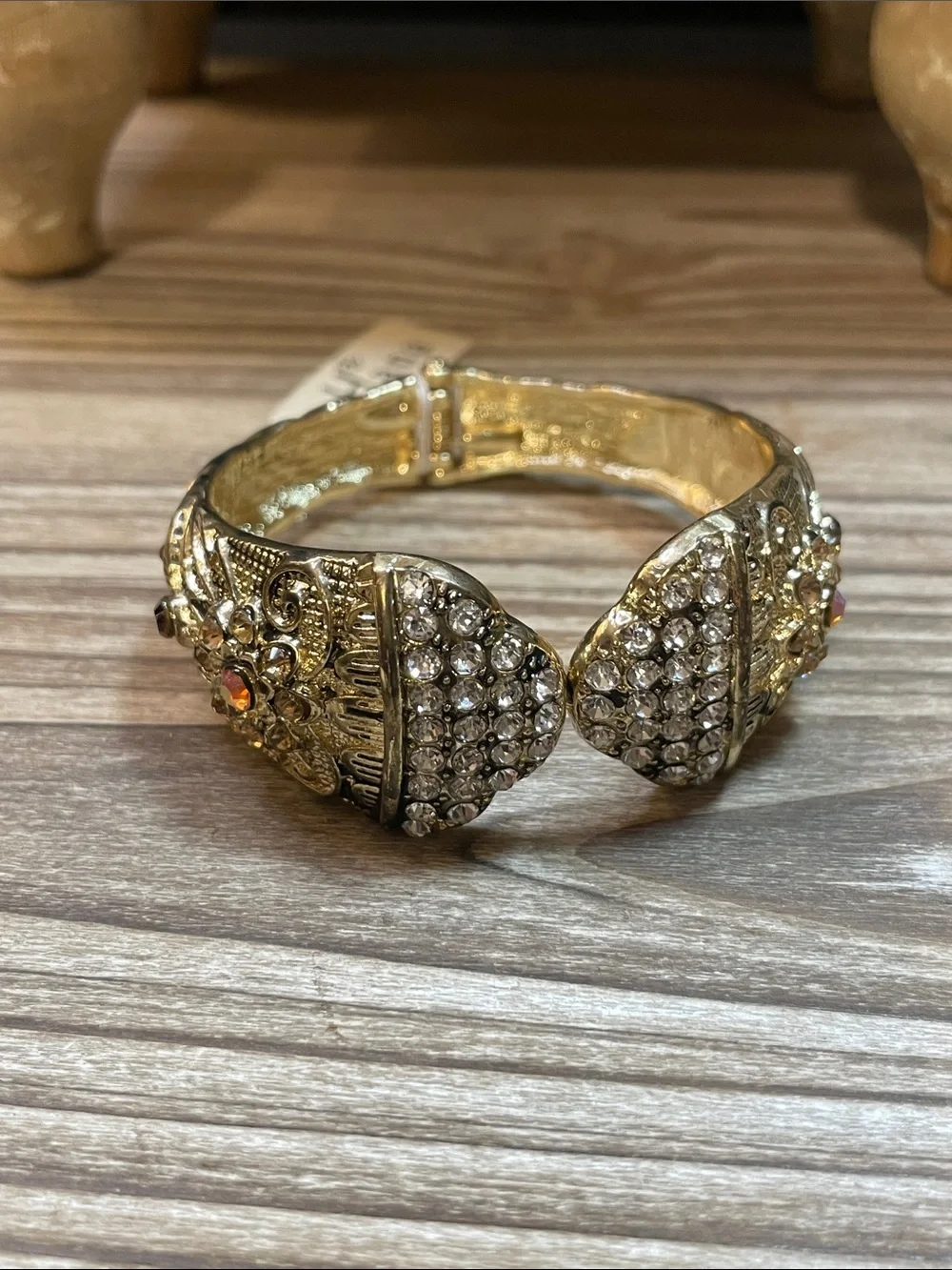 Gold Crystal Pavé Hinged Bracelet